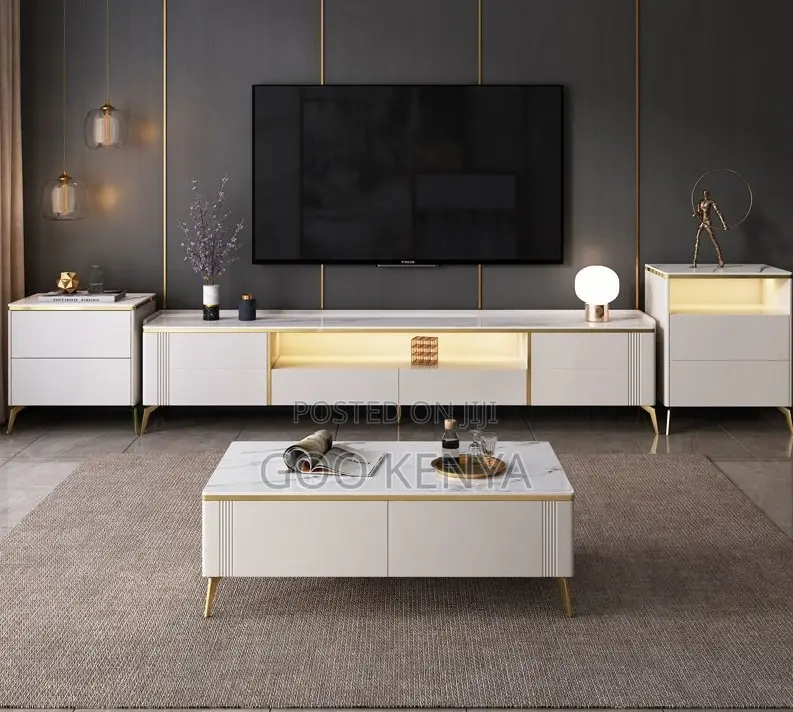 Home Tv and Coffee Table; Modern Living Room Table Set With Led