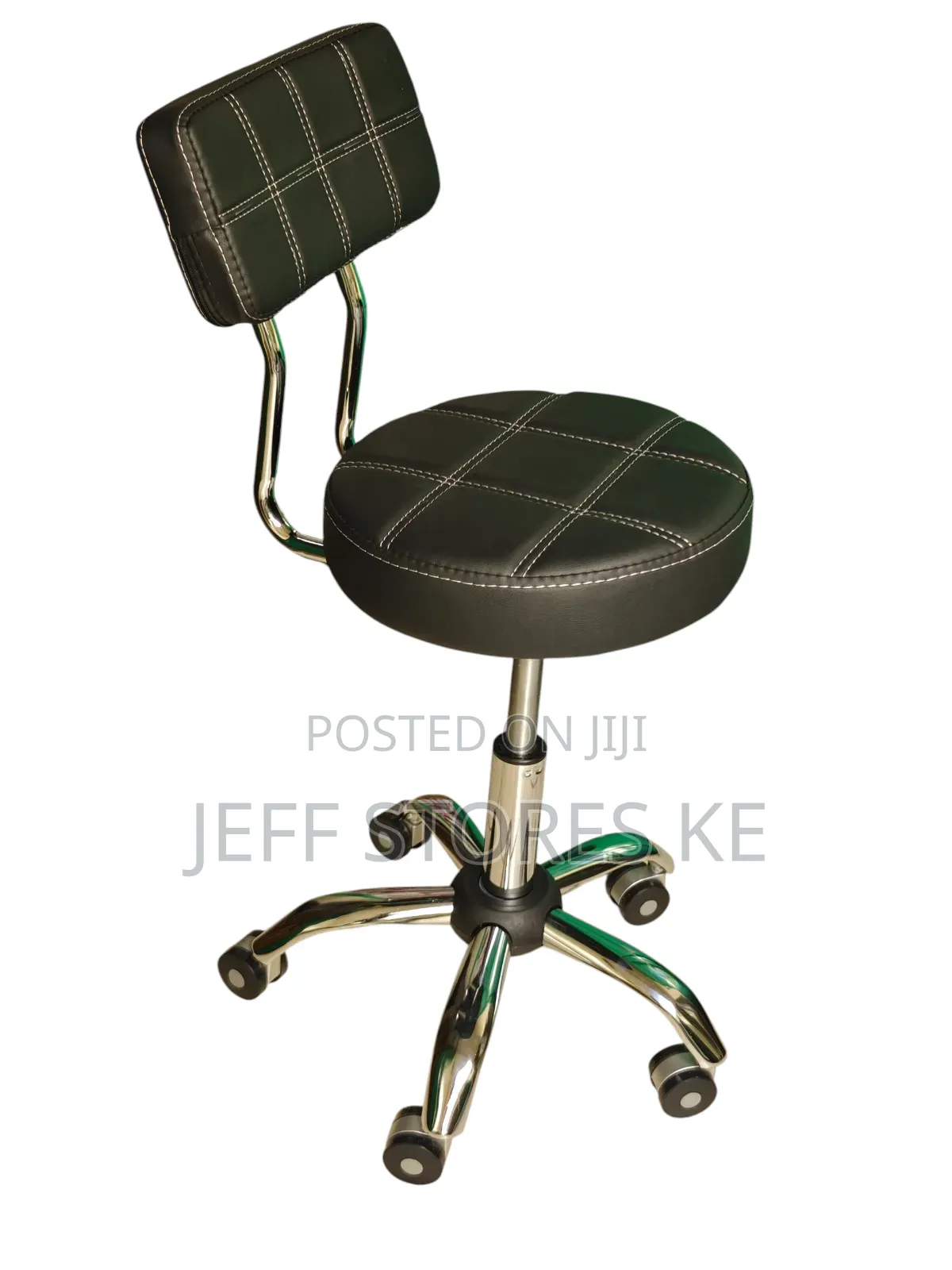 Movable Black Silver Stool With Backrest
