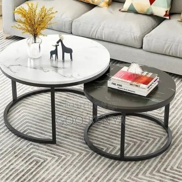 Home Table Set; Home Round Table Set With Marble and Metal Finish