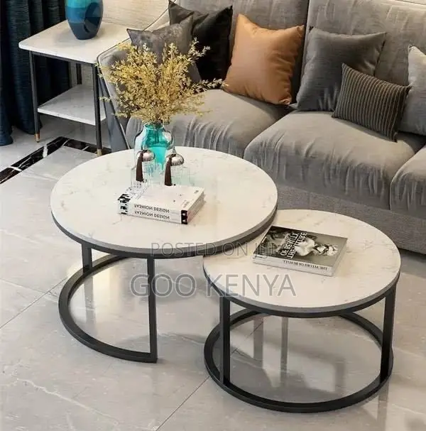 Home Table Set; Home Round Table Set With Marble and Metal Finish
