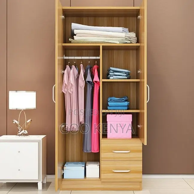 Home Wardrobe; 2-Door Bedroom Wardrobe With Hanging and Drawer Section