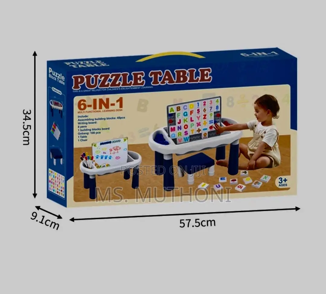 6-in-1 Kids Learning Activity Table - With Magnetic Board and Stool