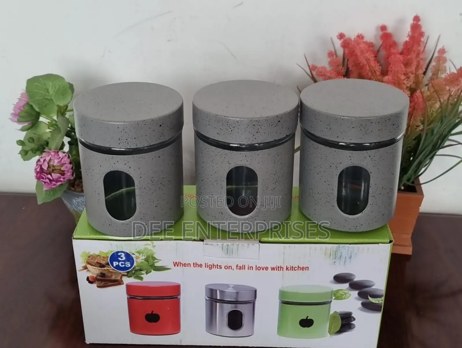 450ml X 3pc Glass Canister With Stylish Metal Covering