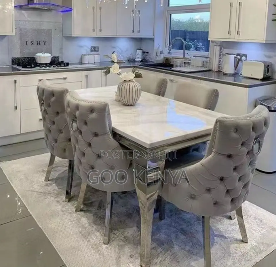 Home Dine Set; Home Dining Set With 6 Wooden and Velvet Fabric Chairs