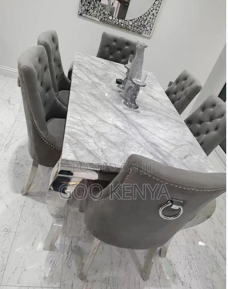 Home Dine Set; Home Dining Set With 6 Wooden and Velvet Fabric Chairs