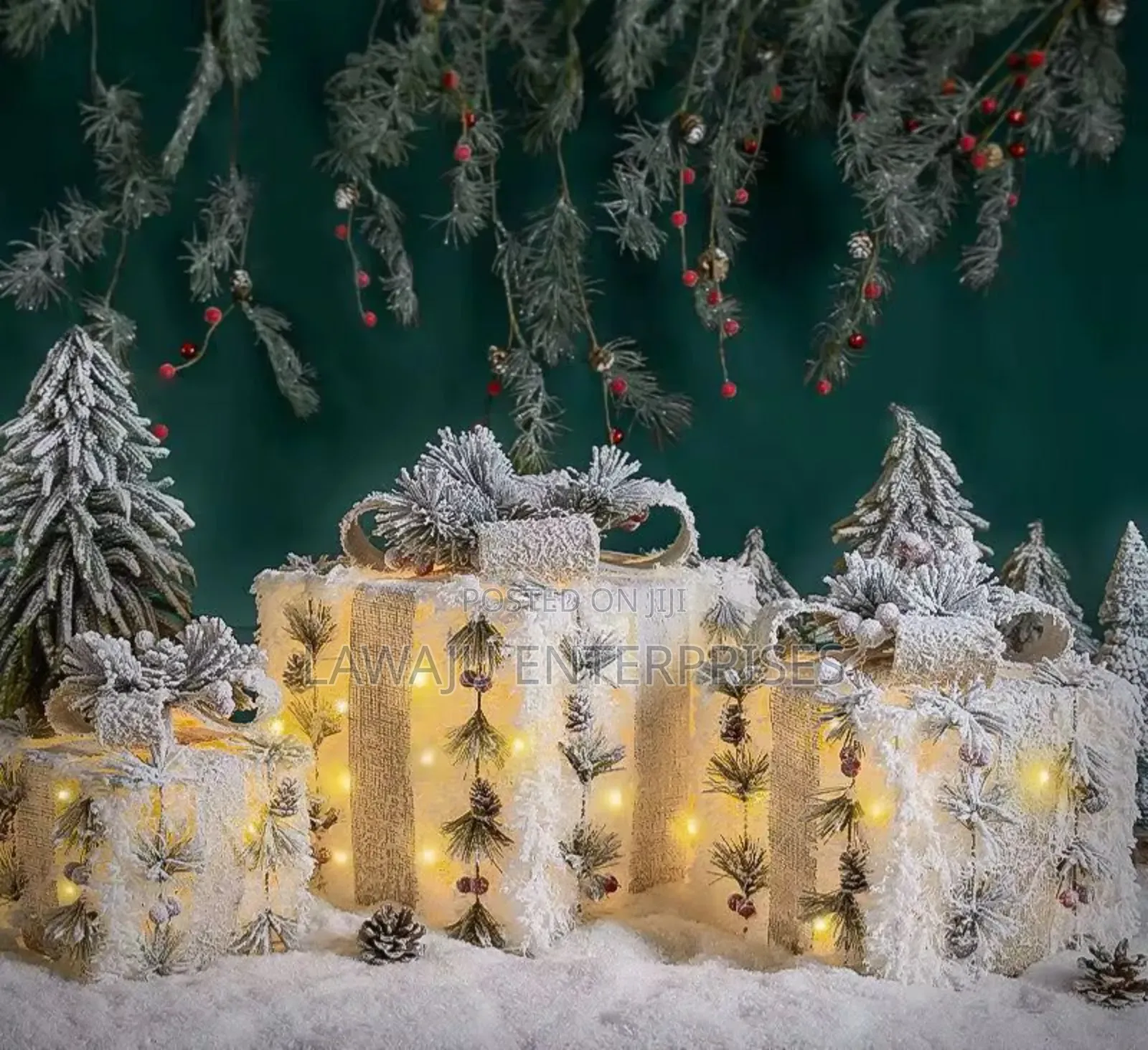Snow Flocked Lighted Gift Box