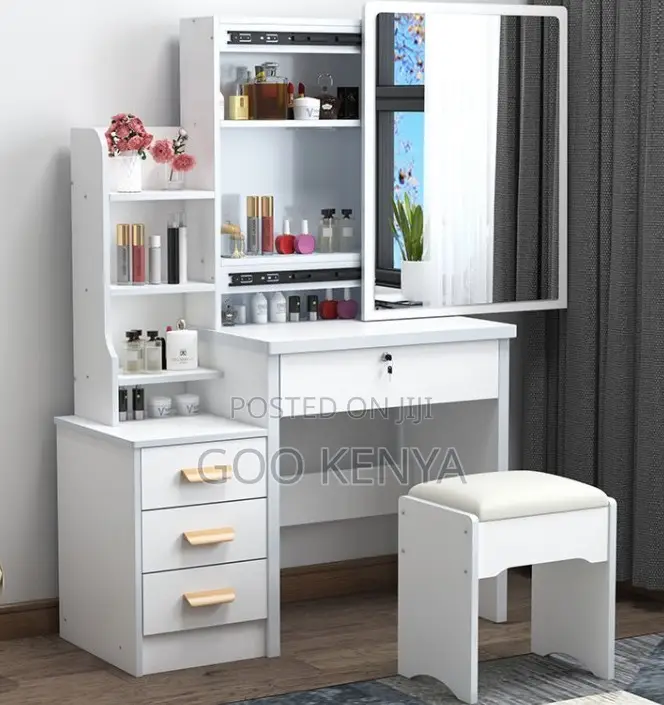 Home Dressing Table; Wooden Vanity Dressing Table With Sliding Mirror