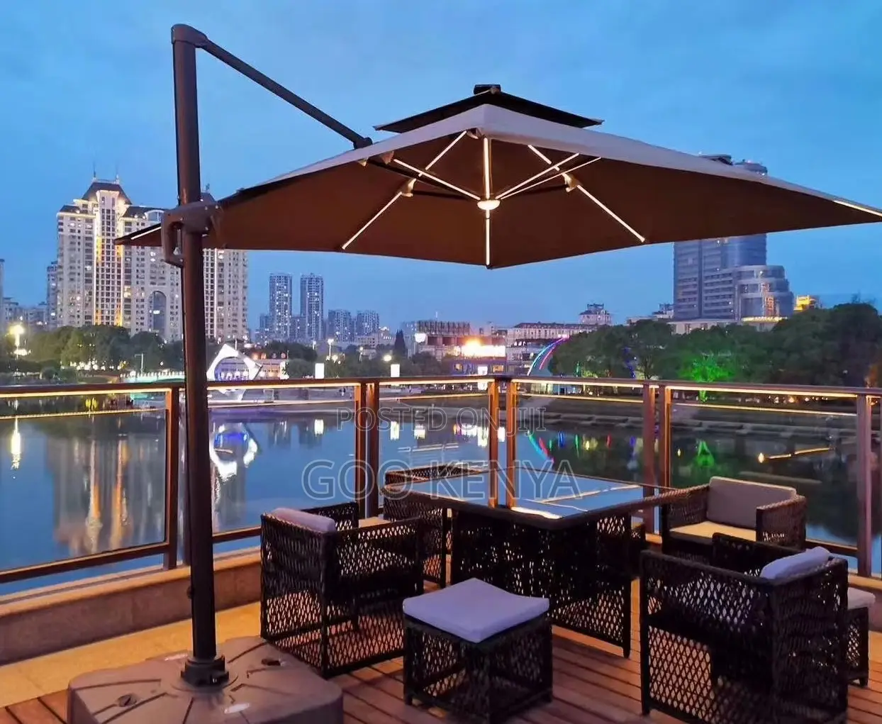 Outdoor Umbrella; Large Outdoor Umbrella With Integrated Led Lighting