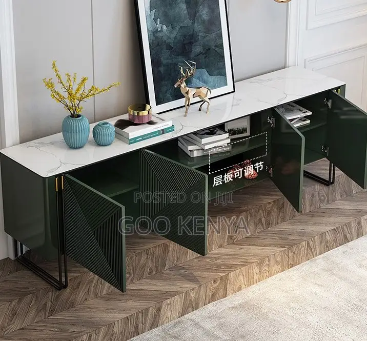 Home Cabinet; Metal Leg Wood Coffee Table With Cupboards