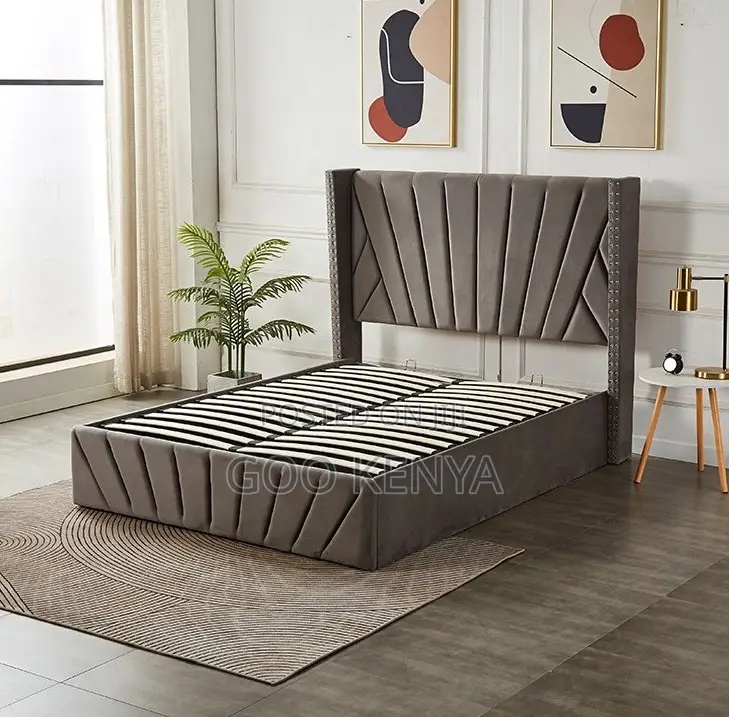 Home Bed; Dark Grey Plush Velvet Queen Bed With Hydraulic Storage