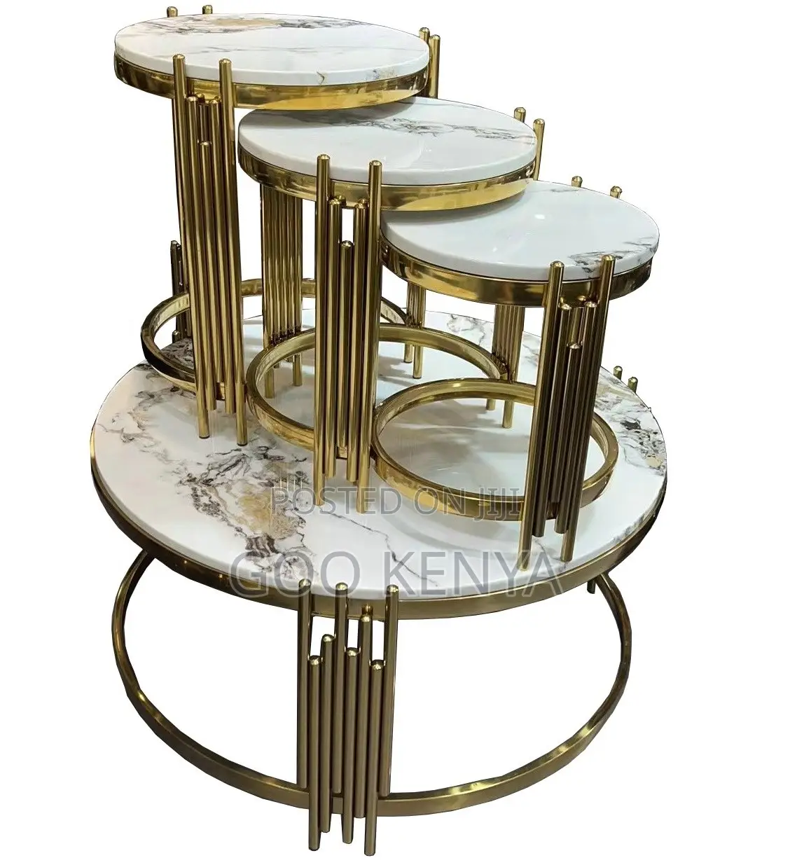 Home Table Set; Glossy Gold Frame Side and Coffee Table Set Furniture