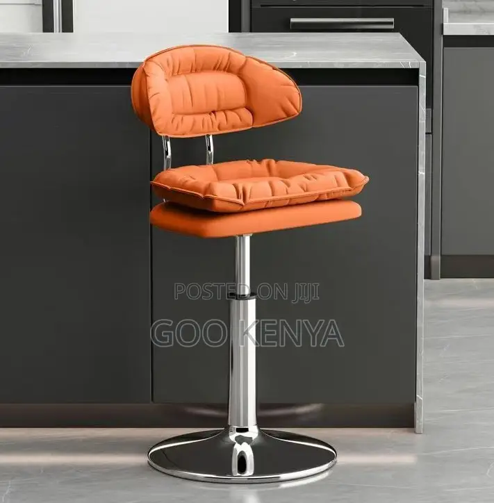 Home Stool; Heavy-Duty Metal Bar Stool With Metal Base and Leather