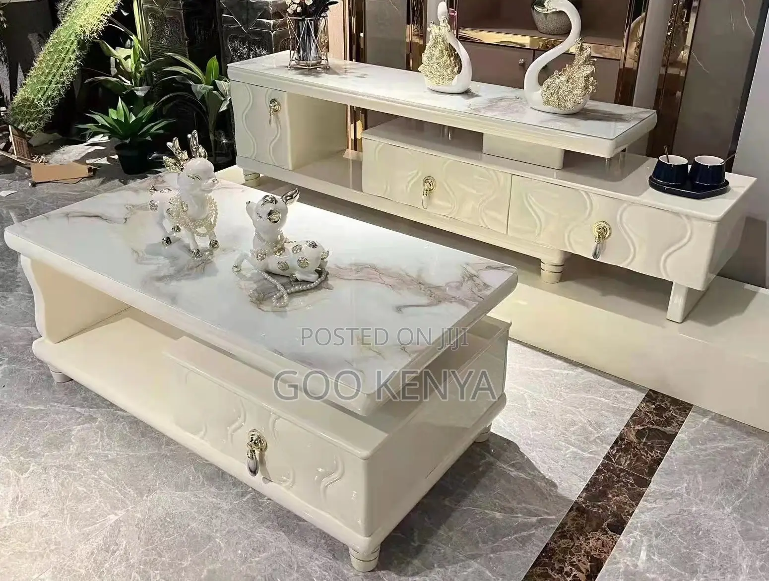 Home Tv Table Set; Furniture Tv Stand With Storage Drawers and Table
