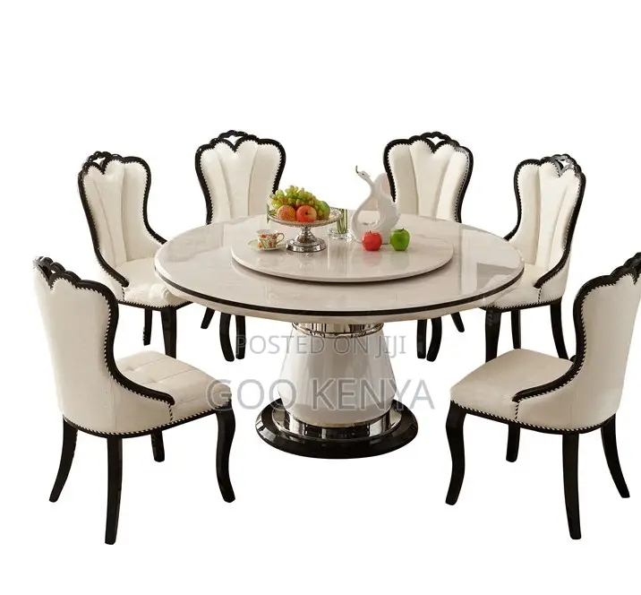 Home Dining Set; Dining Furniture Set With Marble Lazy Susan Table Top