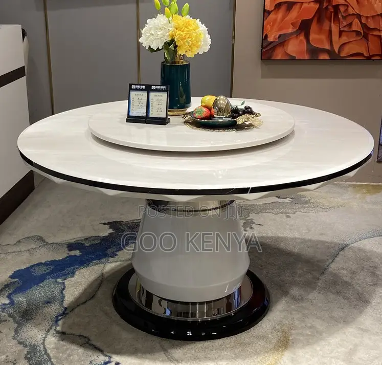 Home Dining Set; Dining Furniture Set With Marble Lazy Susan Table Top