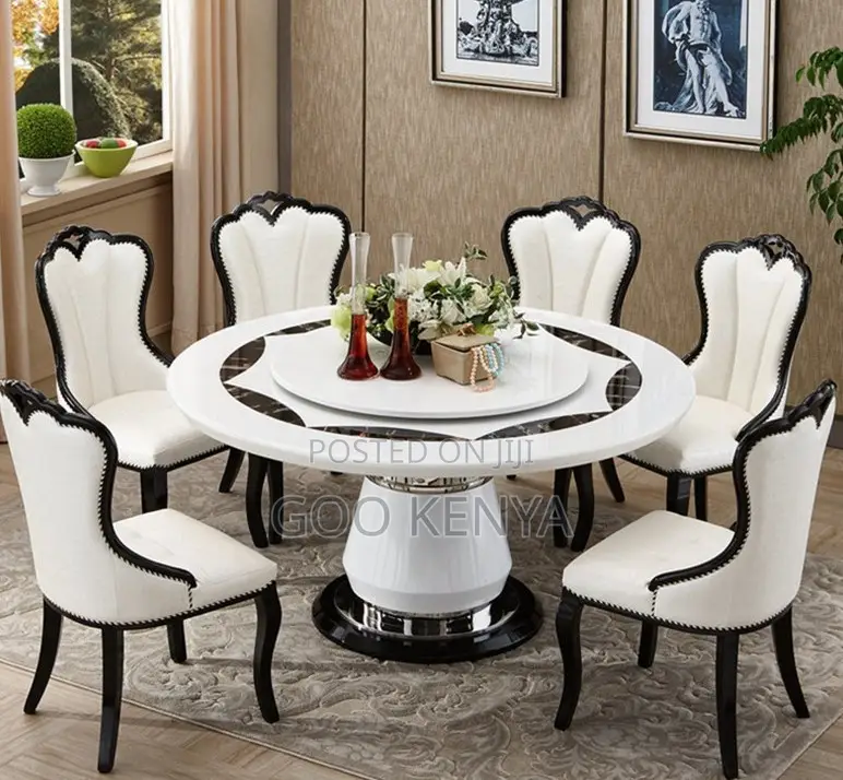 Home Dining Set; Dining Furniture Set With Marble Lazy Susan Table Top