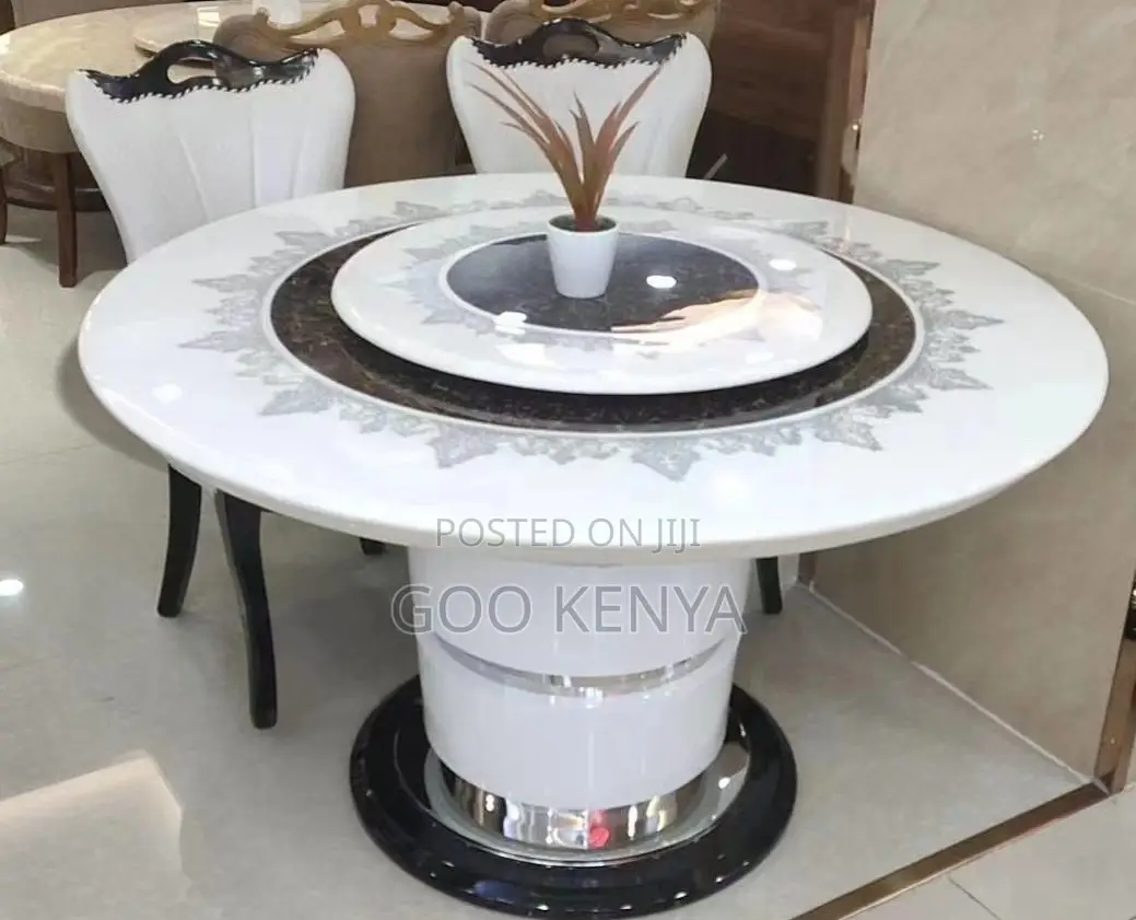 Home Dining Set; 8-Person Marble Lazy Susan Table Top Dining Home Set