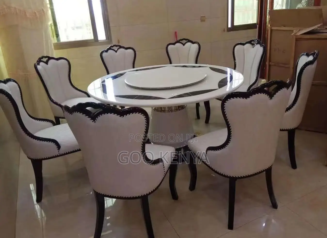 Home Dining Set; 8-Person Marble Lazy Susan Table Top Dining Home Set