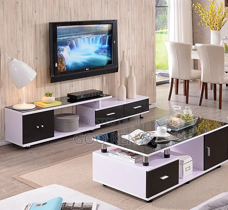 Home Tv Table Set; Multifunctional Tv Cabinet Table Set With Metal Leg