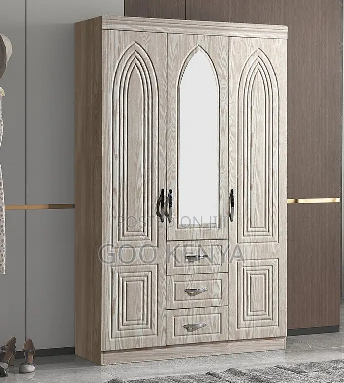 Home Wardrobe; 3-Door MDF Wardrobe With Modern Design and Storage