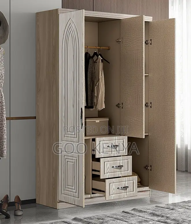 Home Wardrobe; 3-Door MDF Wardrobe With Modern Design and Storage