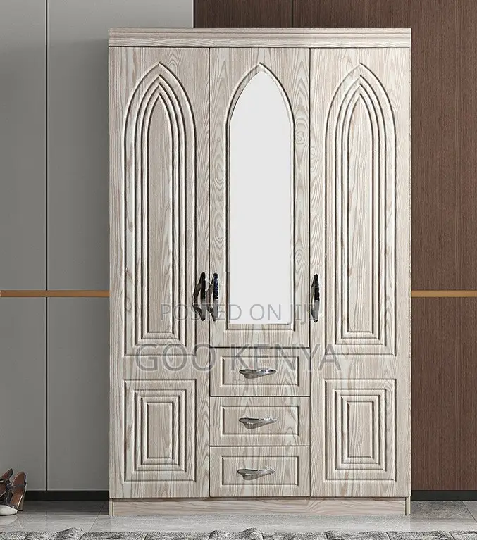 Home Wardrobe; 3-Door MDF Wardrobe With Modern Design and Storage