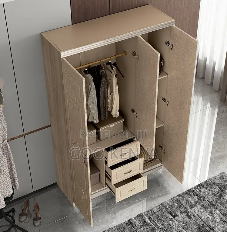 Home Wardrobe; 3-Door MDF Wardrobe With Modern Design and Storage