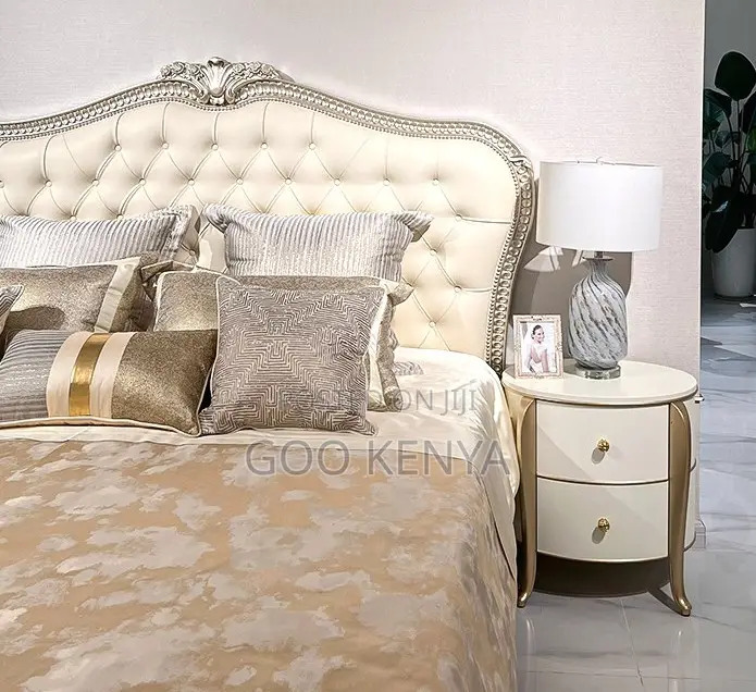 Home Bed; Modern French Luxury Bed Frame With Carved Headboard