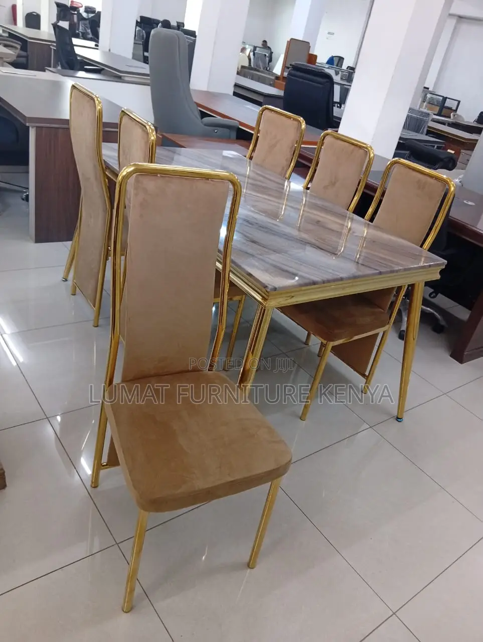 Gold Accent Marble Dining Ensemble