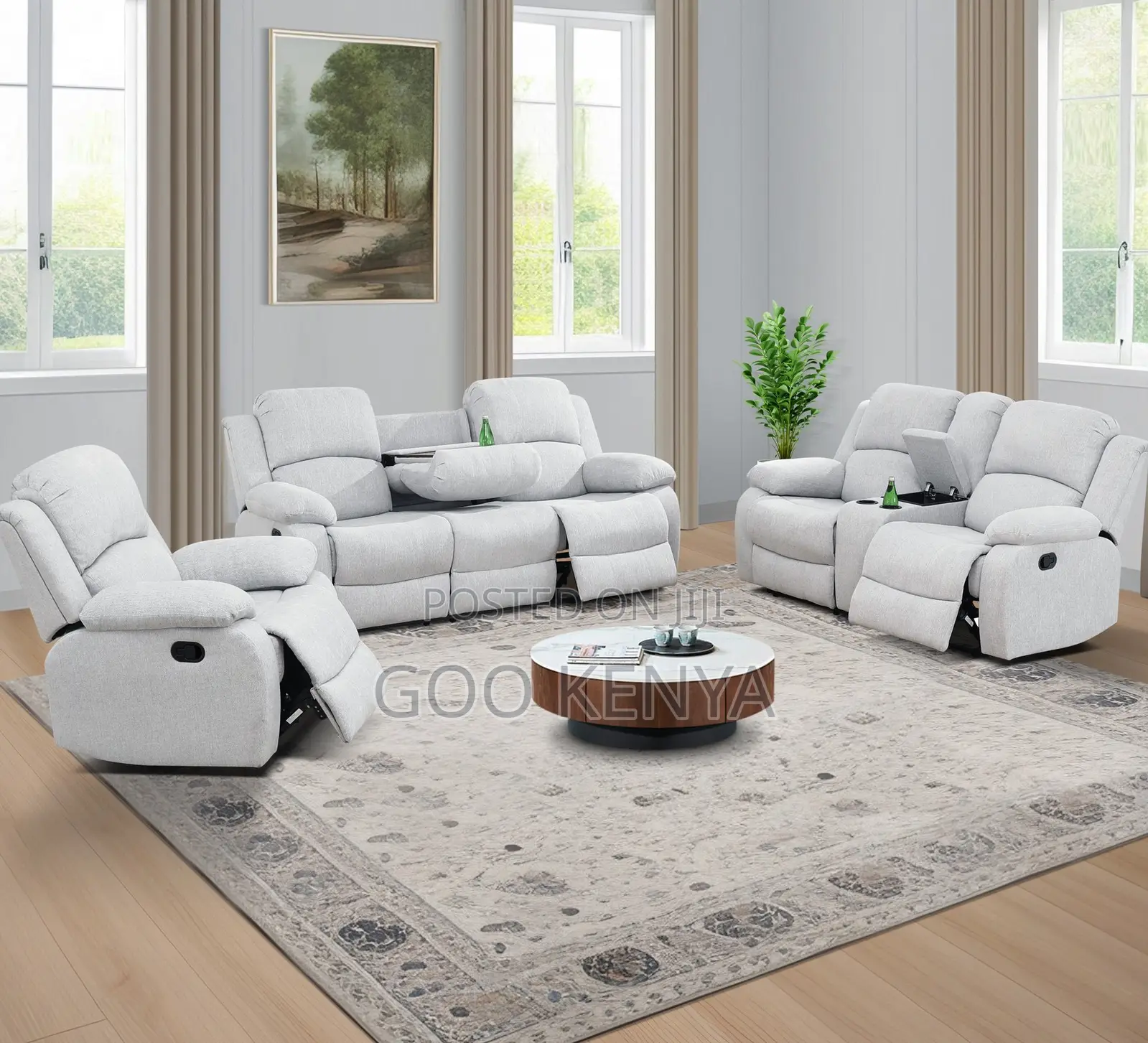 Home Sofa Set; Modern Sectional Sofa With Reclining Leather Chairs