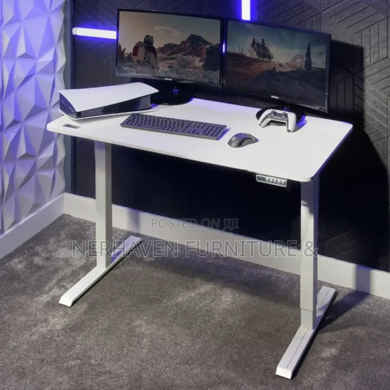 Adjustable Standing Desk in White -- Metallic Wood