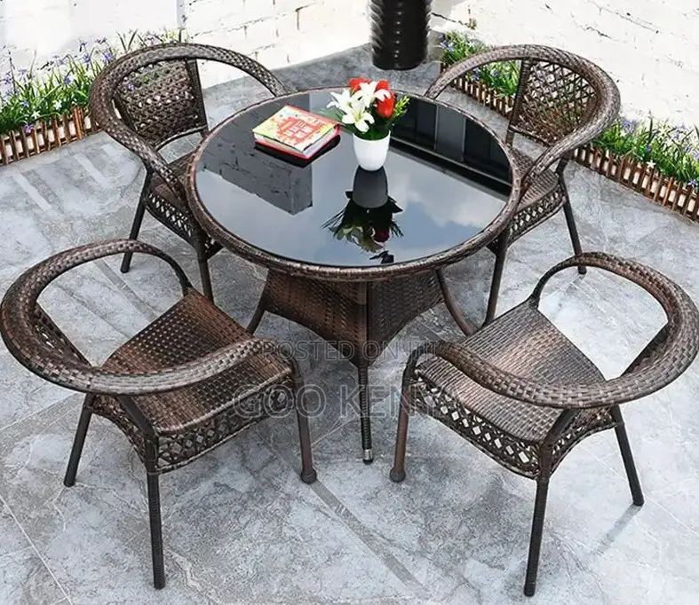 Home Dining; 4-Seater Durable Modern Woven Rattan Dining for Balcony