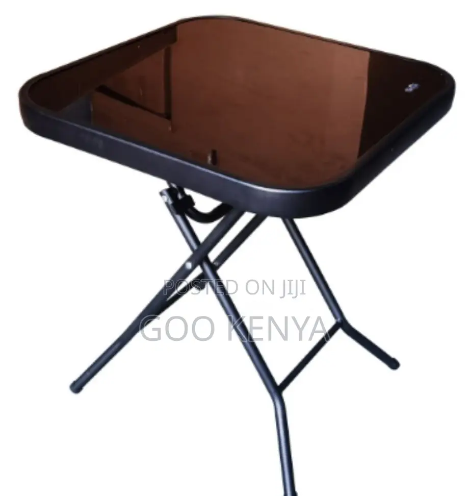 Home Table; Durable Black Glass Top Folding Table for Garden and Patio