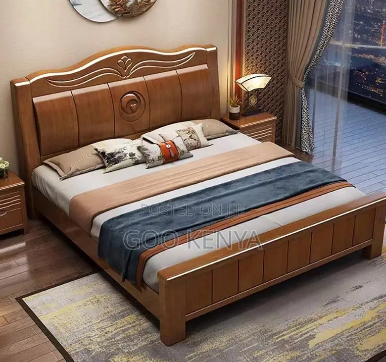 Home Bed; High-End Pure Mahogany Fininsh Queen Bed With Two Nightstand