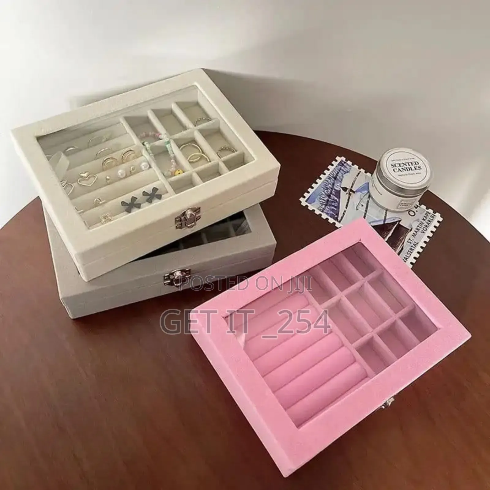 Ld1016 Velvet Jewelry Organizer Box Now Available In Cream Grey N Pink