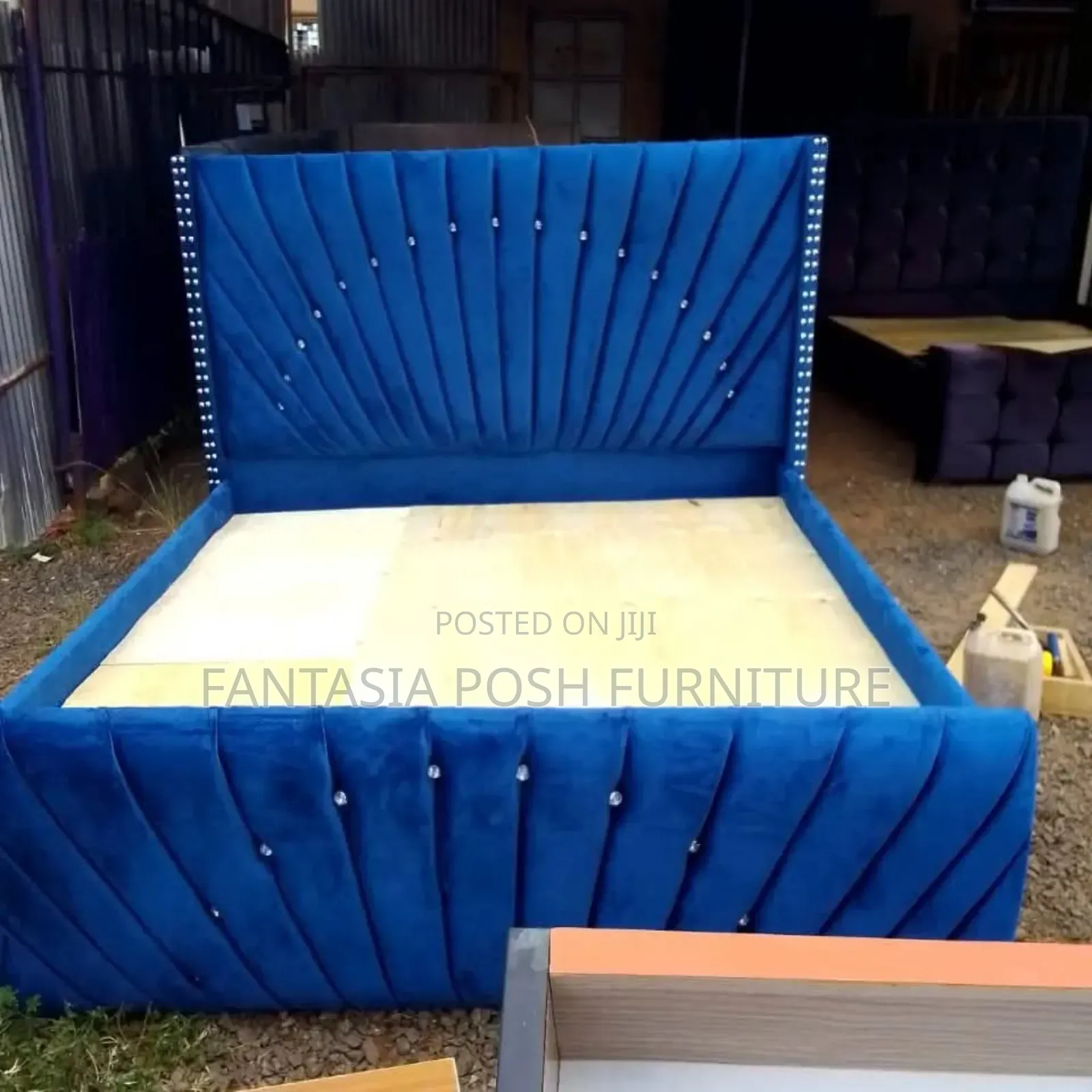 5 by 6 Blue Velvet Tufted Chester Bed - Payment on Delivery