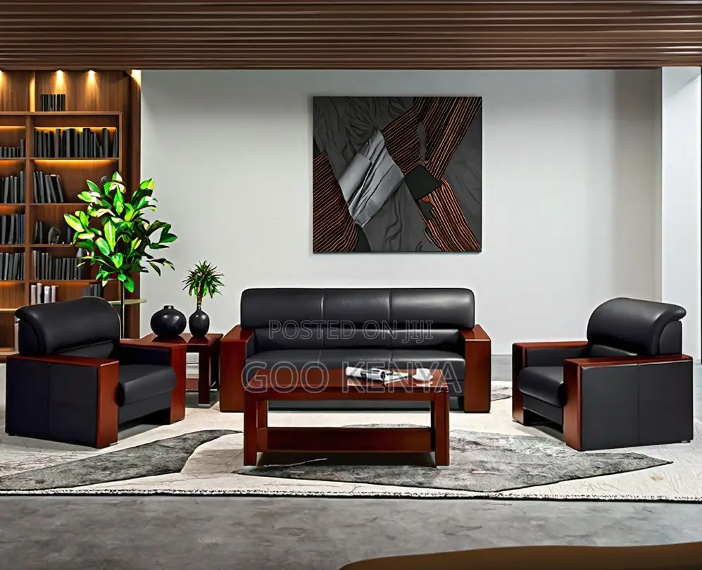 Office Sofa; Leather Lounge Sofa Set With Table for Office Interiors