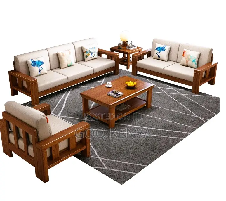Home Sofa; Mahogany Frame 7-Seater Sofa Set With Matching Coffee Table