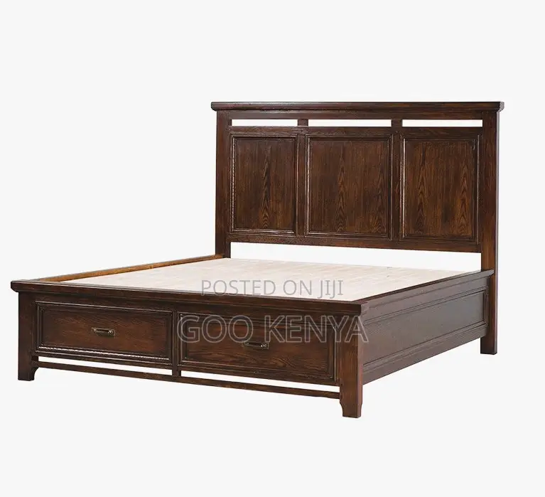 Home Bed; Wooden King Size Bed With Dual Storage Drawers