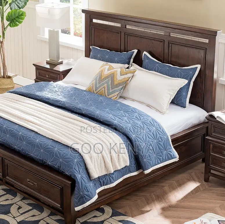 Home Bed; Wooden King Size Bed With Dual Storage Drawers
