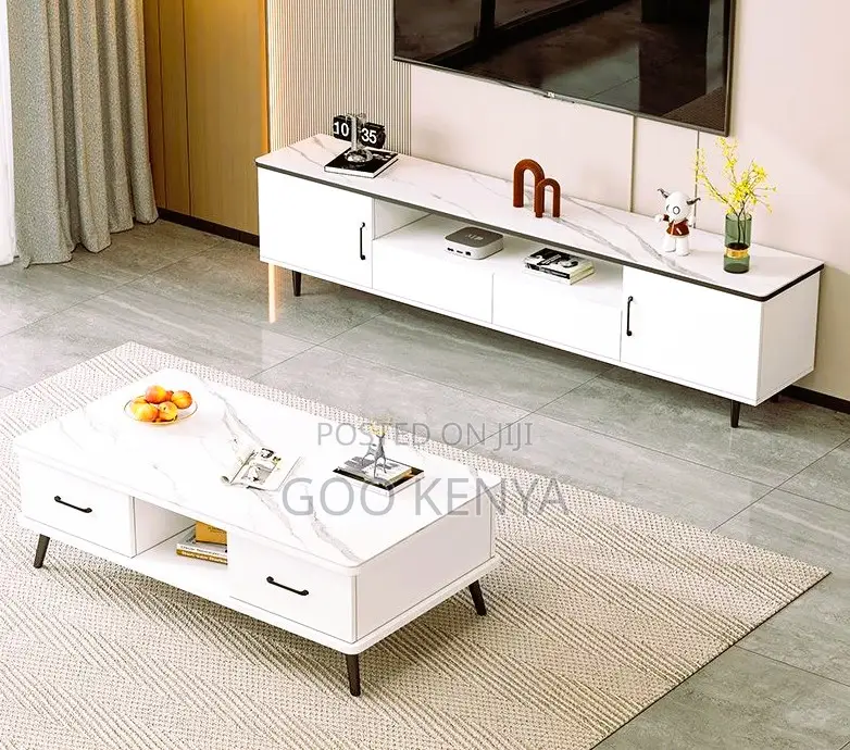 Home Tv Table Set;Tv Cabinet Set – White Gray Console With Storage