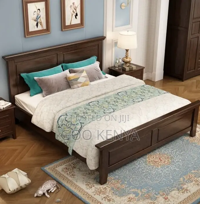 Home Bed; Classic Apartment King Bed With Wooden Frame and Storage