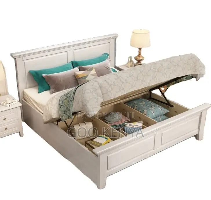 Home Bed; Classic Apartment King Bed With Wooden Frame and Storage