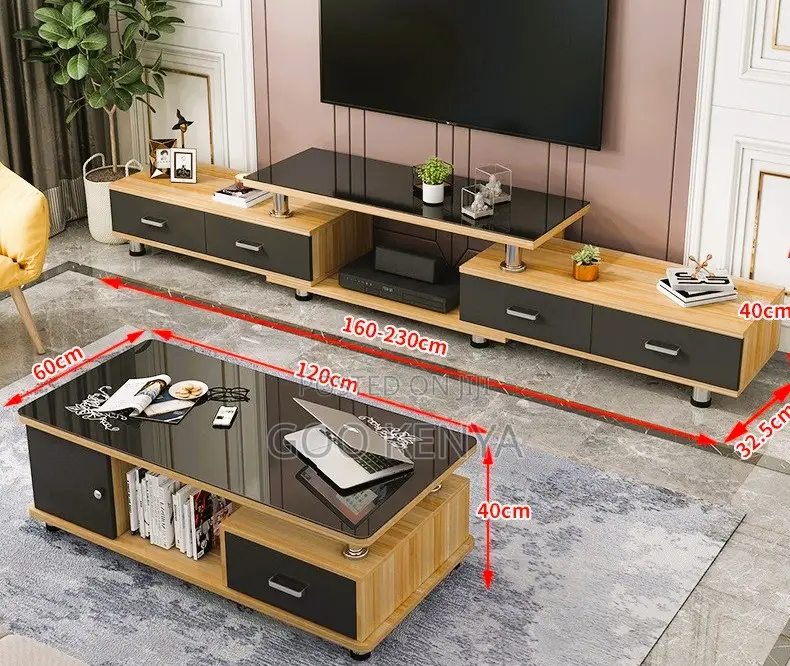 Home Tv Table Set; Extendable Tv Stand and Table Combo for Living Room