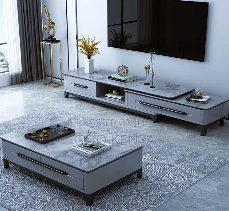 Home Tv Table Set; Extendable Tv Stand and Table Combo for Living Room