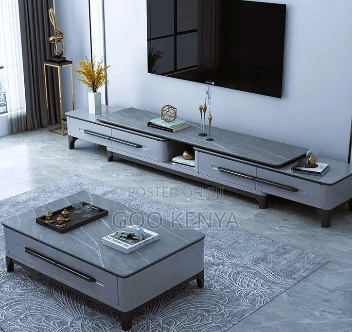 Home Tv Table Set; Extendable Tv Stand and Table Combo for Living Room
