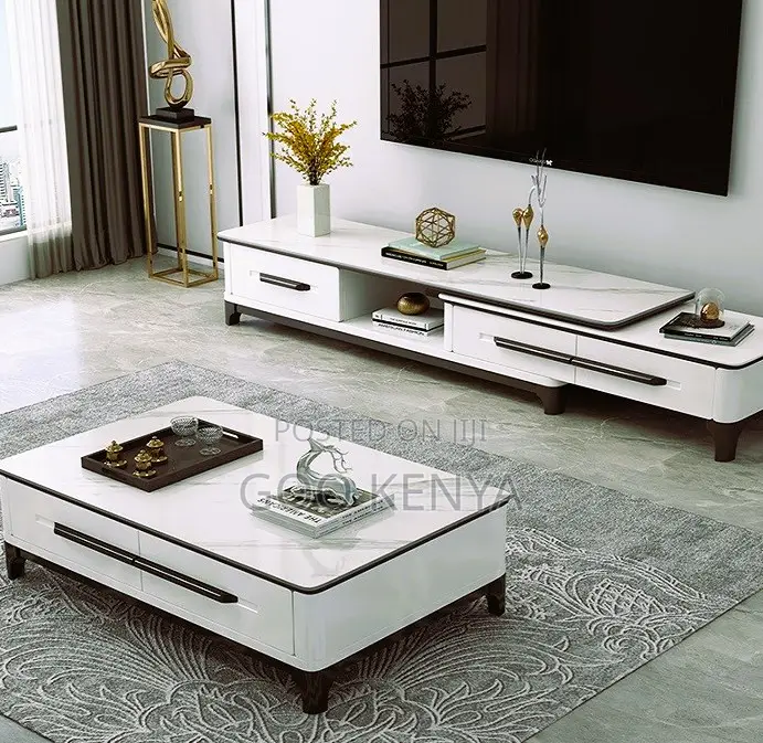 Home Tv Table Set; Extendable Tv Stand and Table Combo for Living Room