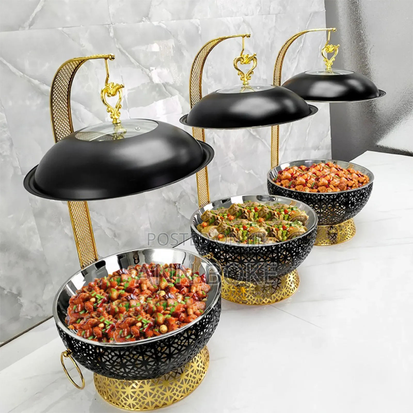 *Black Stainless Steel Chaffing Dish With Hanging Lid At