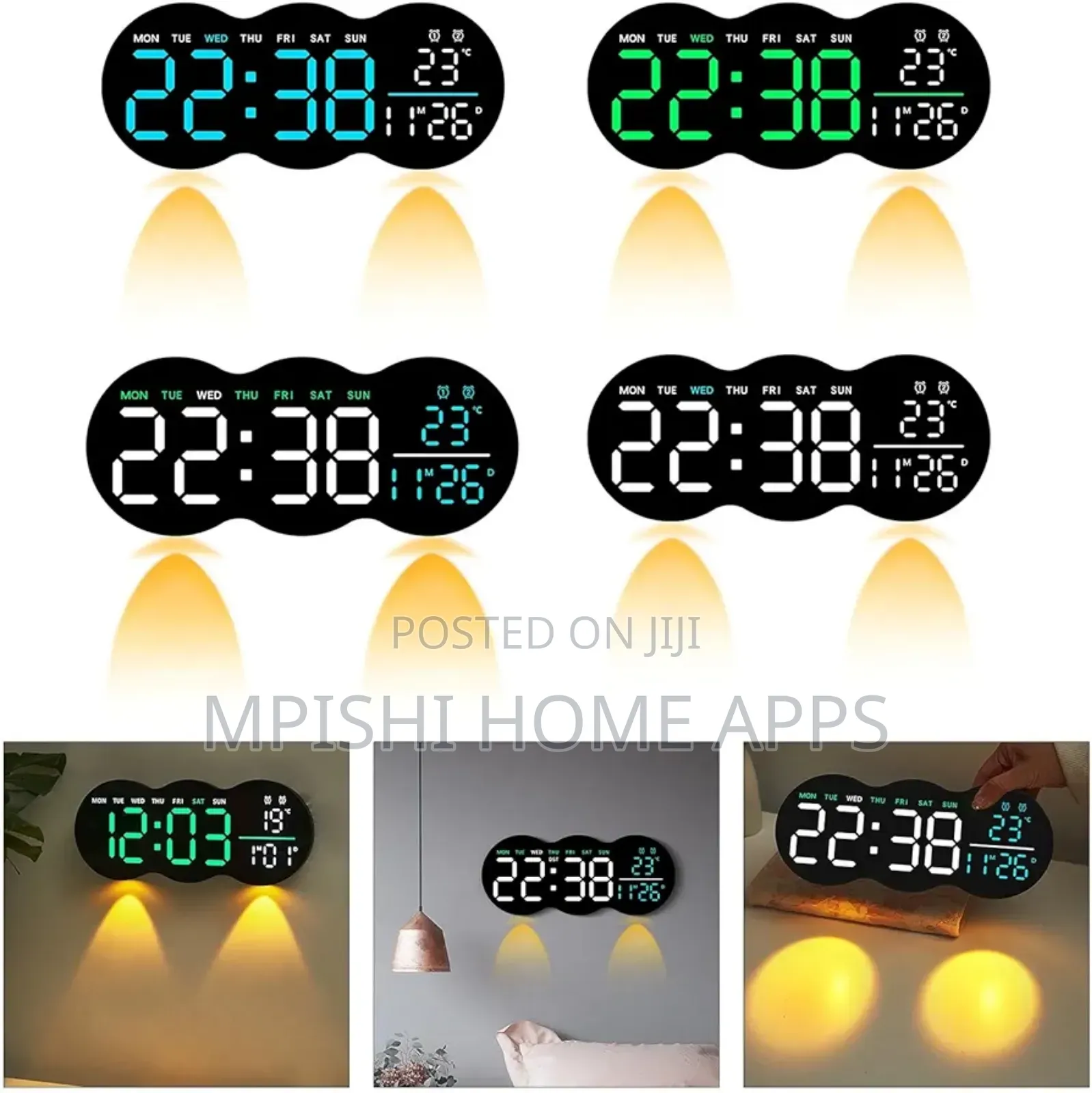 Led Digital Wall Clock With Bottom Lights
