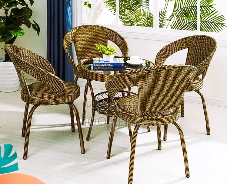 Home Dining Set; Rattan Chairs and Coffee Table for Courtyard Use